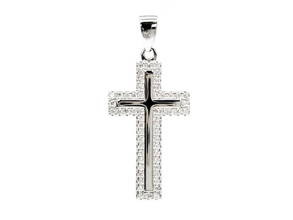 TRACKING - 925 Sterling Silver Cubic Zirconia 28mm x 15mm Crested Cross Charm