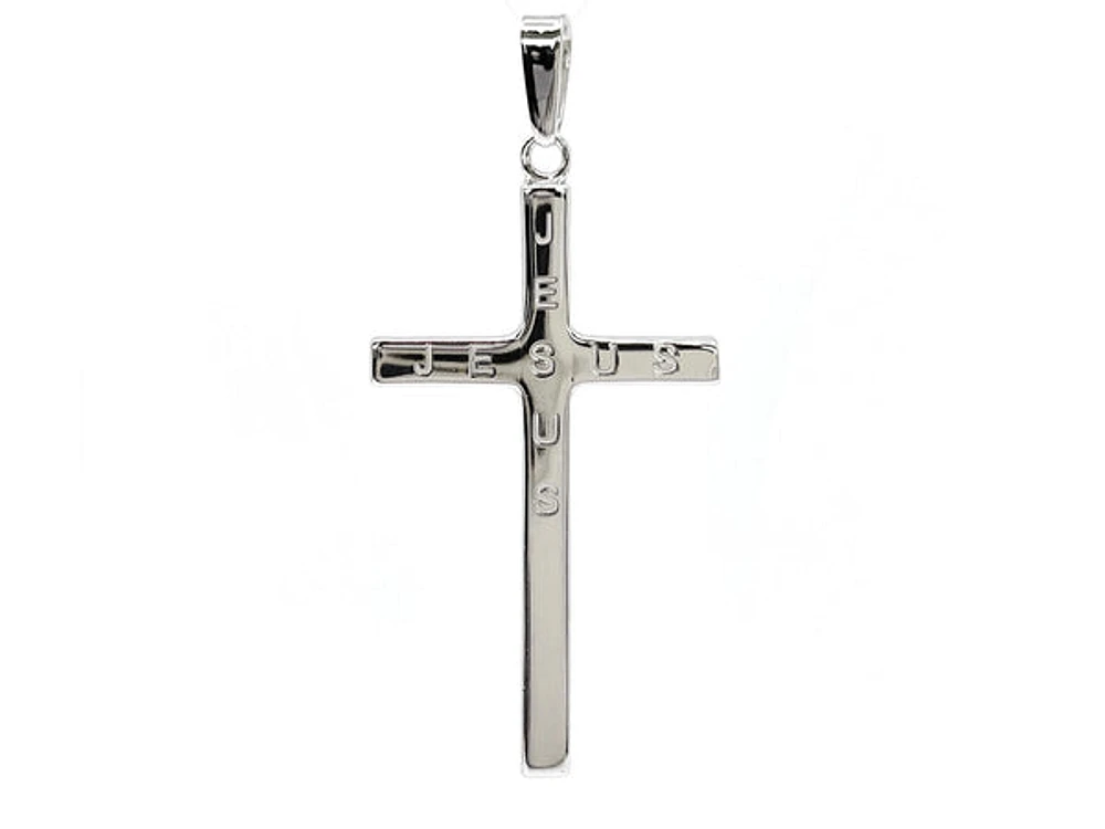 925 Sterling Silver 40mm x 21mm Hollow Cross Charm with "JESUS" Engraved