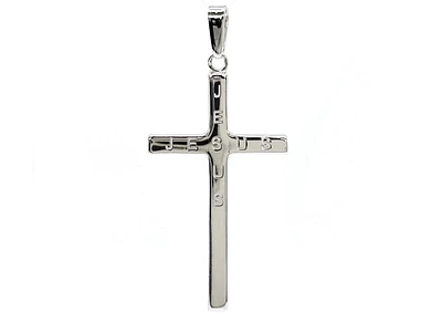 925 Sterling Silver 40mm x 21mm Hollow Cross Charm with "JESUS" Engraved
