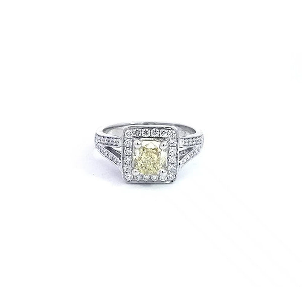 14K White Gold 1.52cttw Fancy Natural Yellow Diamond Halo Engagement Ring, 6.5