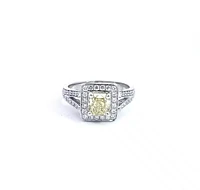 14K White Gold 1.52cttw Fancy Natural Yellow Diamond Halo Engagement Ring, 6.5