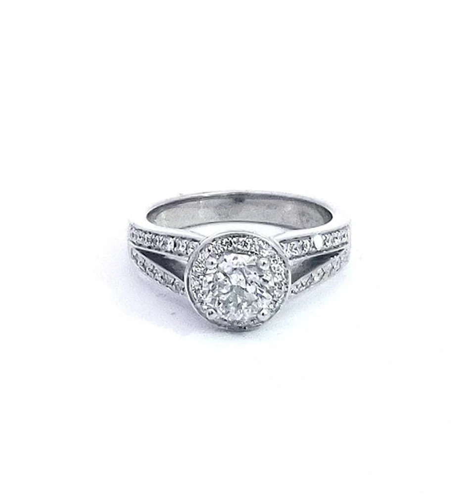 14K White Gold 1.31cttw Diamond Halo Engagement Ring, Size 6.5