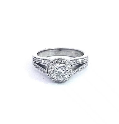 14K White Gold 1.31cttw Diamond Halo Engagement Ring, Size 6.5