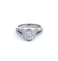 14K White Gold 1.31cttw Diamond Halo Engagement Ring, Size 6.5