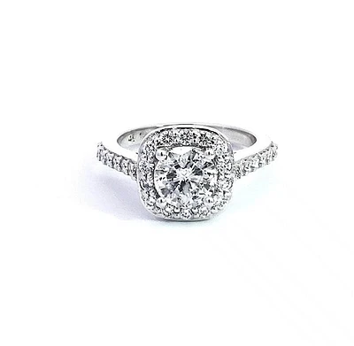 14K White Gold 1.57cttw Diamond Halo Engagement Ring, Size 6.5
