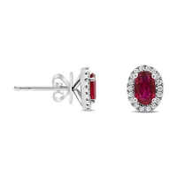 18K White Gold Ruby and Diamond Halo Stud Earrings