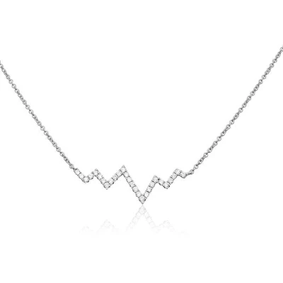 14K White Gold Diamond "Heartbeat" Necklace, 18"