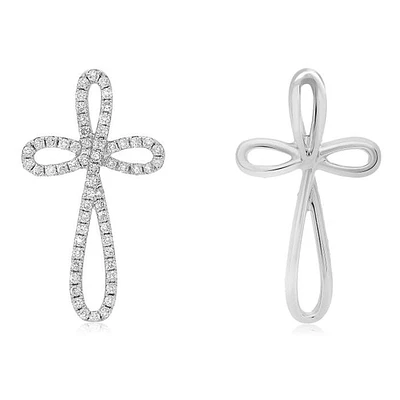 10/14K White Gold 0.29cttw Reversible Diamond Cross Necklace, 18"