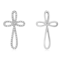 10/14K White Gold 0.29cttw Reversible Diamond Cross Necklace, 18"
