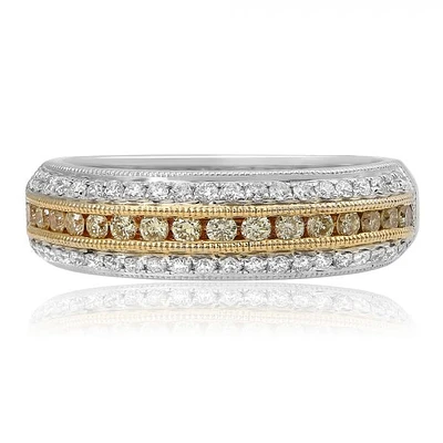18K Two Tone Fancy Yellow and White Diamonds Wedding Band