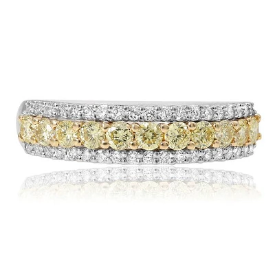 18K Two Tone Fancy Yellow and White Diamonds Wedding Band
