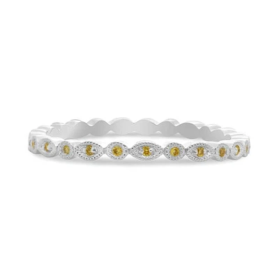 14K White Gold Marquise & Dot Natural Fancy Yellow Diamond Band