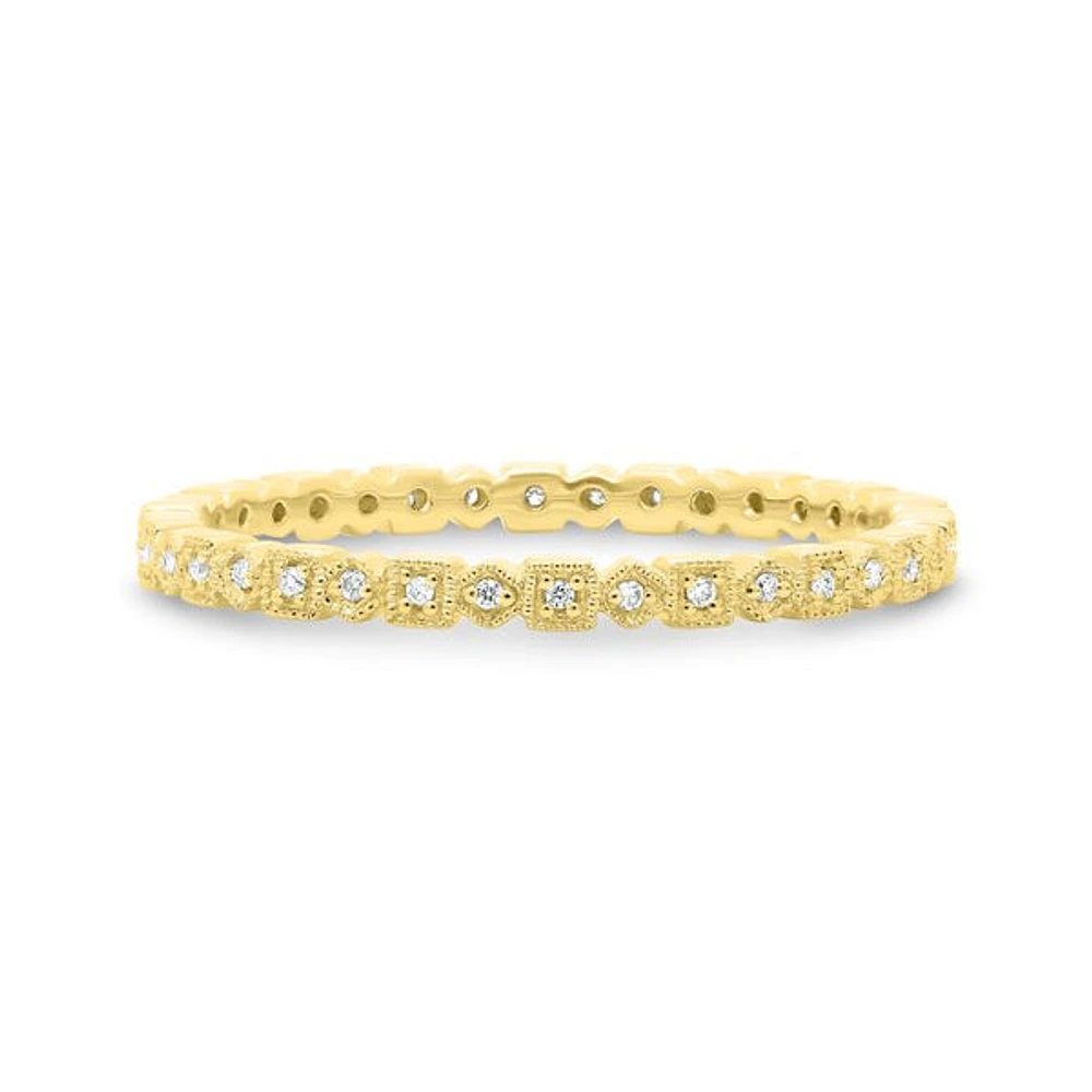 14K White, Yellow or Rose Gold 0.06cttw Diamond Geometric Milgrain Eternity Band - 14K White Gold / 4.5