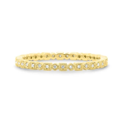 14K White, Yellow or Rose Gold 0.06cttw Diamond Geometric Milgrain Eternity Band - 14K White Gold / 4.5