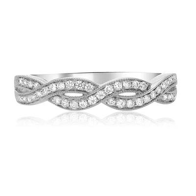 14K White, Yellow or Rose Gold 0.21cttw Diamond Twisted Milgrain Band - 14K White Gold