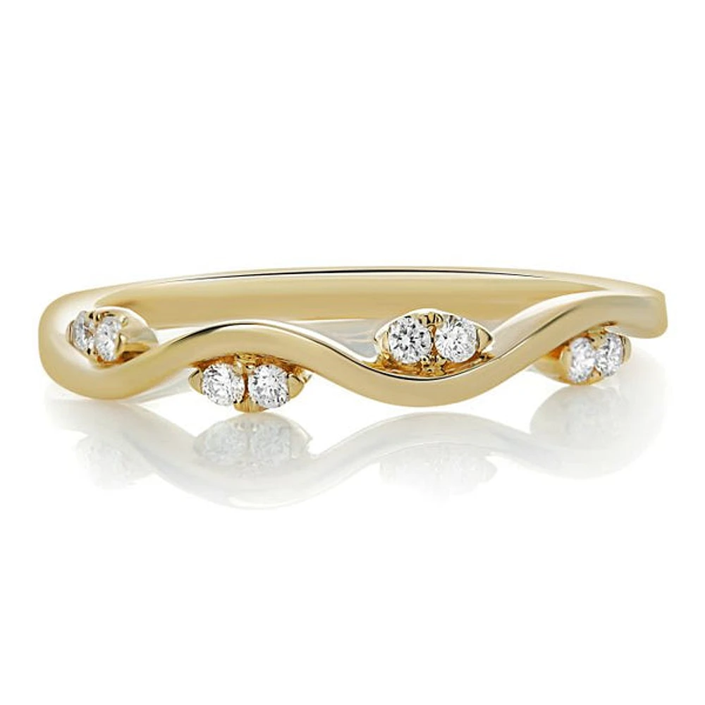 14K White, Yellow or Rose Gold 0.09cttw Diamond Wave Band - 14K White Gold