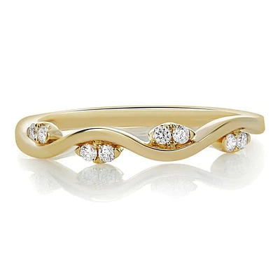 14K White, Yellow or Rose Gold 0.09cttw Diamond Wave Band - 14K White Gold