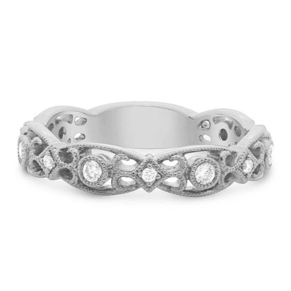 14K White, Yellow or Rose Gold 0.20cttw Ornate Milgrain Diamond Band - 14K White Gold