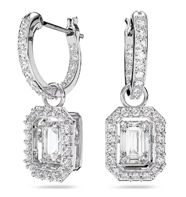 Swarovski Millenia drop earrings, Octagon cut, White, Rhodium plated - 5638495/5689684 (SS)