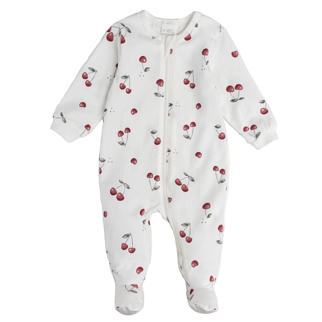 Petit Lem Baby Knit Sleeper - Cherries, Offwhite, Cotton, 0-3 mo