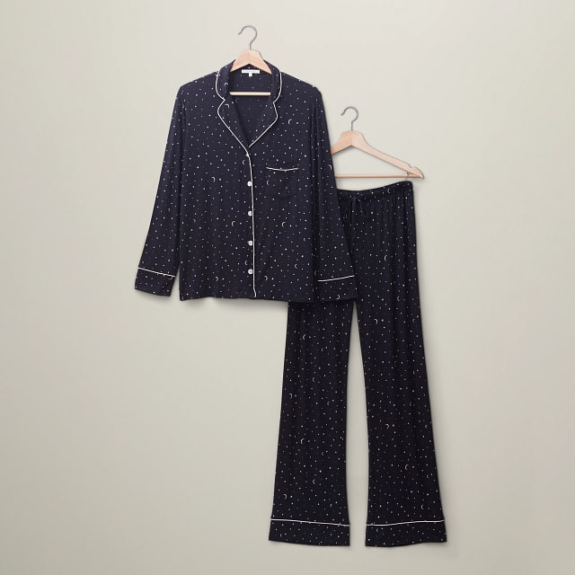 Love & Lore Piped Pajama Pant Set in Black Stars, Spandex, Small