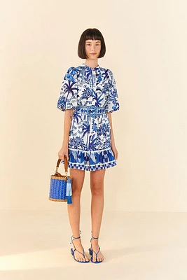 Farm rio Sweet puff sleeve mini dress Blue Multi