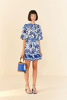 Farm rio Sweet puff sleeve mini dress Blue Multi