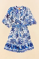 Farm rio Sweet puff sleeve mini dress Blue Multi