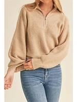 Up Clothing Sana Half Zip Sweater In Khaki