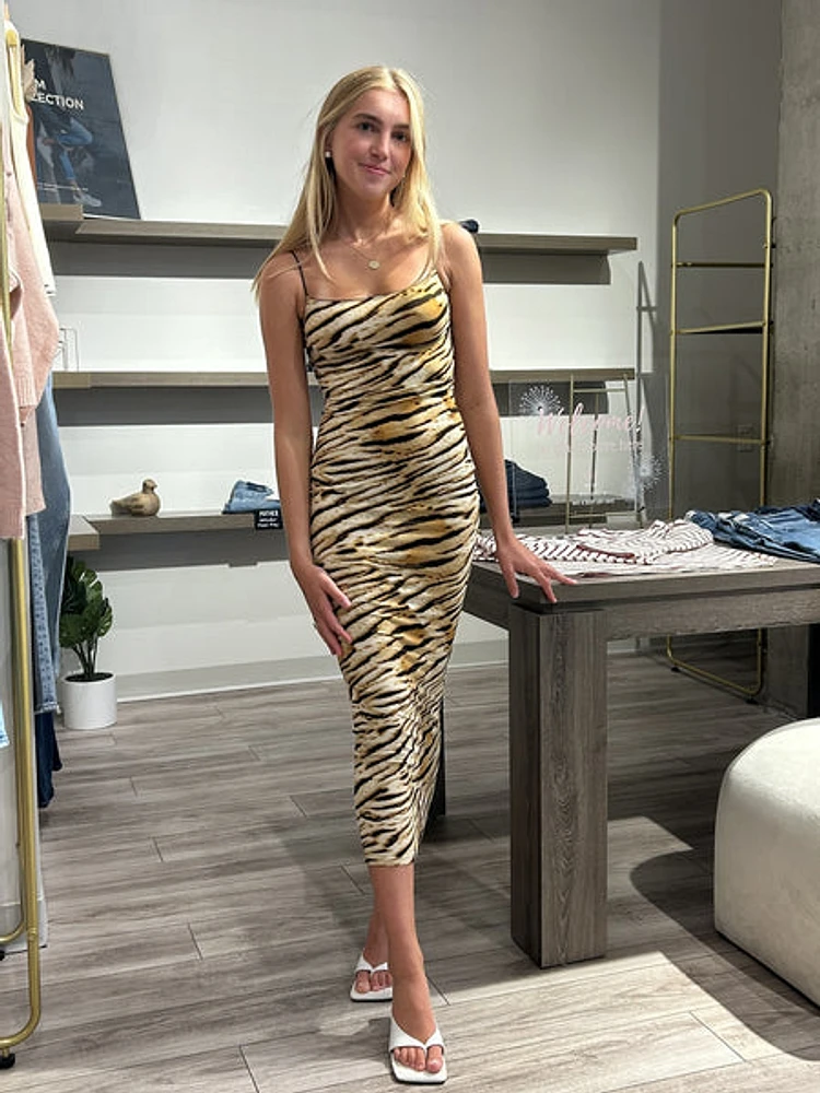 Et Clet Roar Leopard Midi Dress Tiger