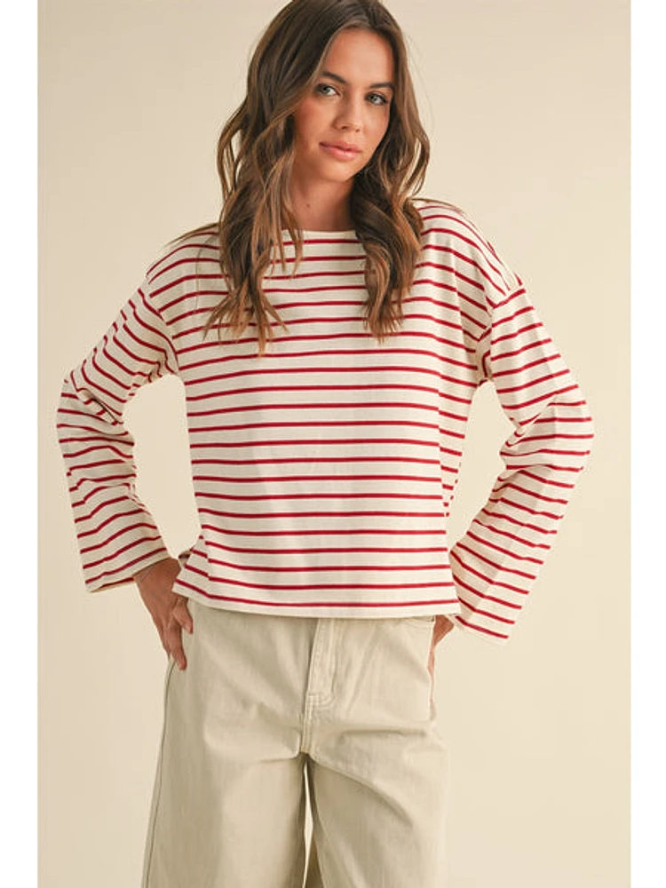 Miou Muse Twiggy Stripe Long Sleeve Top In White Red