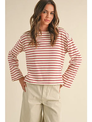 Miou Muse Twiggy Stripe Long Sleeve Top White Red