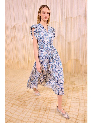 Ulla Johnson Kairi Flutter Sleeve Midi Dress Ciel