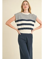 Miou Muse Paula Stripe Knit Top Navy