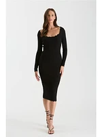 The Workshop Adira Scallop Rib Knit Dress Black