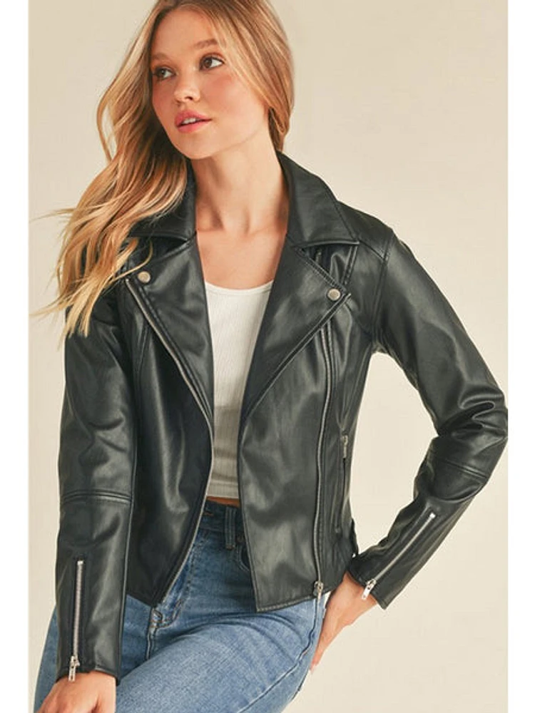 Up Clothing Hadley Pleather Biker Jacket Black