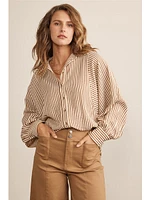 February Leona Button Down Stripe Shirt Brown