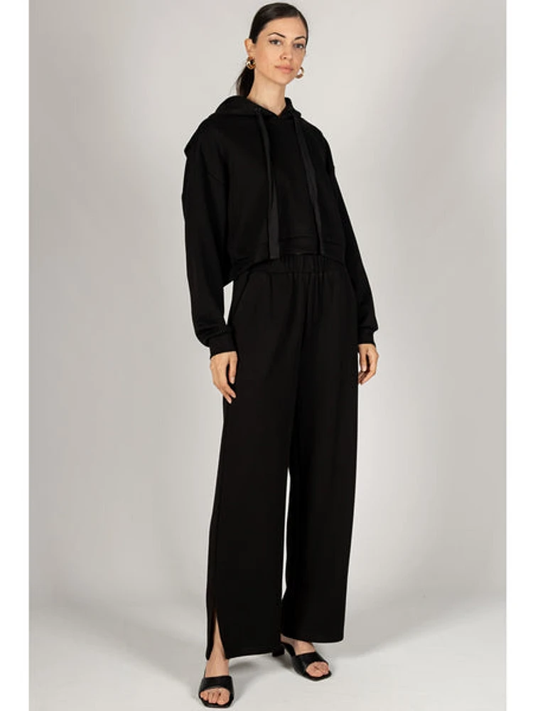 P.Cill Clayton Scuba Modal Wide Leg Pants In Black