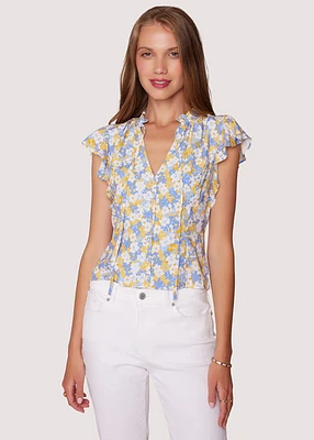 Lost+Wander Dazzling Bloom Ruffle Blouse In Light Blue Floral