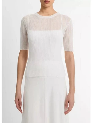 Vince Italian Cotton-Blend Double-Layer Top Off White