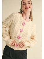 &Merci Mavis Flower Button Knit Cardigan Ivory