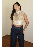 Salty Anelise Faux Fur High Neck Crop Top Beige