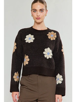 Current Air Vanna Flower Motif Sweater Brown