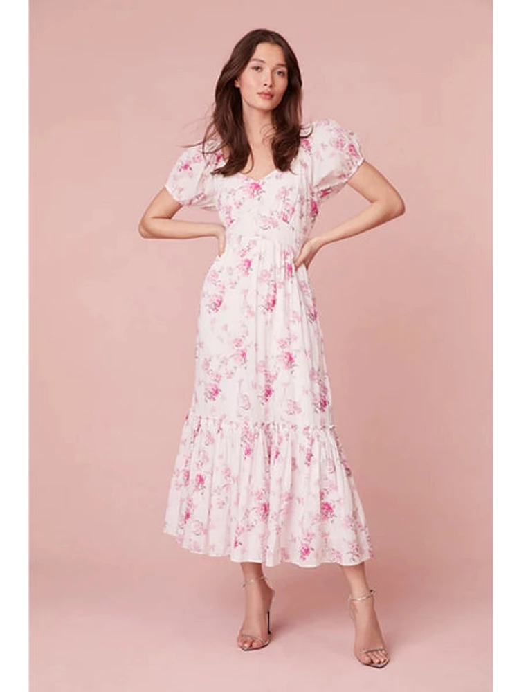 LoveShackFancy Angie Cotton Midi Dress Warm Pink Cloud