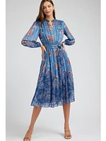 Current Air Mandarin Collar Dress Blue Multi