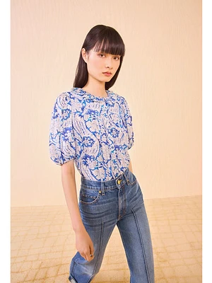 Ulla Johnson Amari Short Sleeve Blouse Ciel