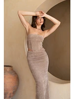 Salty Flore Boucle Knitted Corset With Maxi Skirt Set Taupe