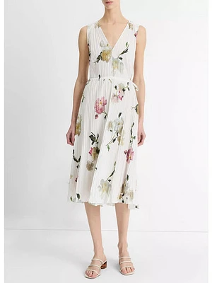 Vince Wilted Peony Pleated Dress White