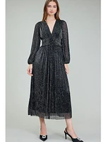 Current Air Petra Long Sleeve Pleated Dress Black Silver