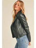 Up Clothing Hadley Pleather Biker Jacket Black